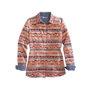 Womens Western Tin Haul Cowgirl Shirt Snap button PRINTED AZTEC Sz L